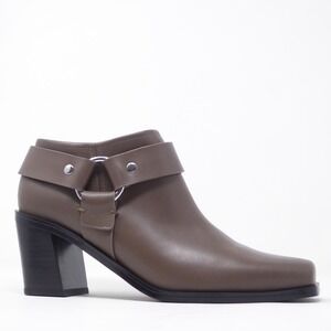 NEW Sarto Womens Imogen Ankle Boots Brown Leather Square Toe Harness 9.5M
